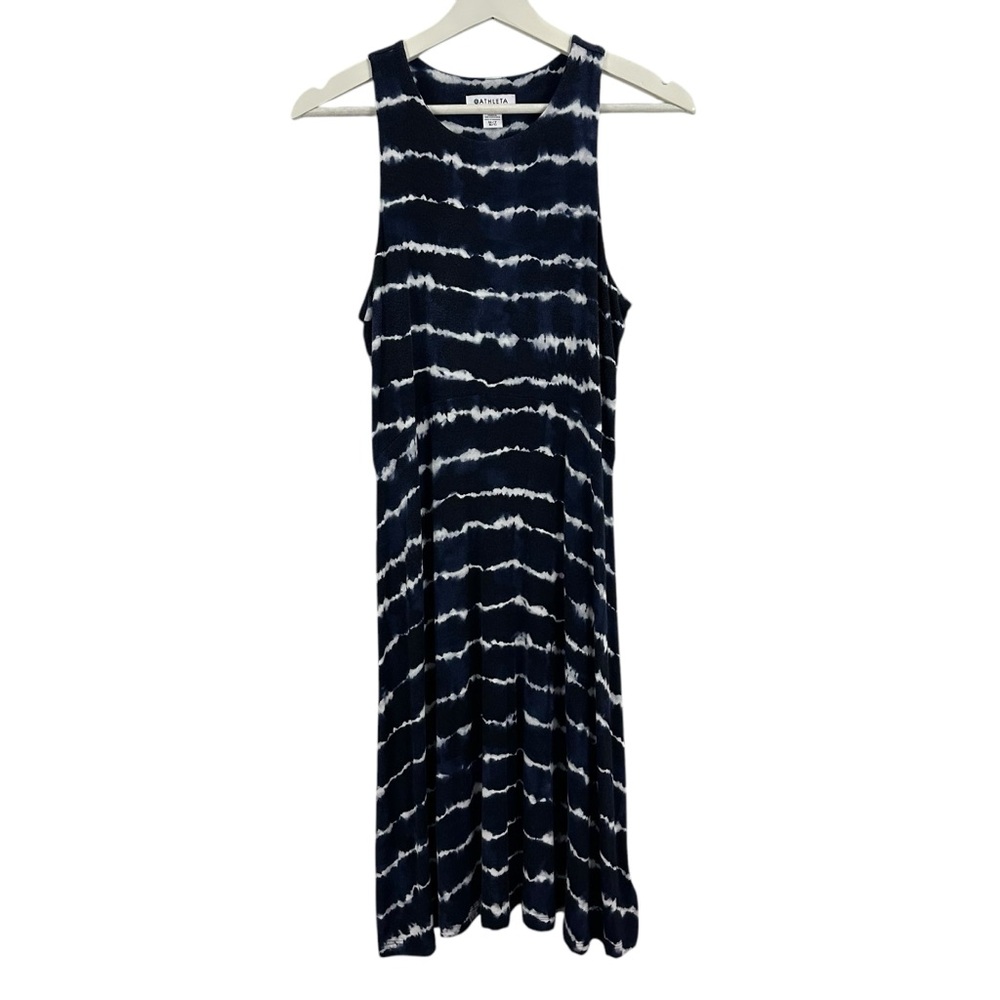 Athleta Santorini Thera Print Dress Tie Dye Stripe Navy Size M
